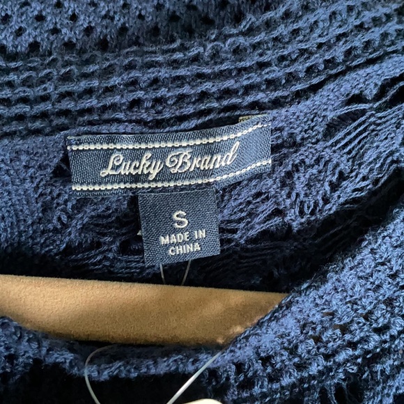 Lucky Brand navy blue open knit crew sweater NWT - Picture 7 of 12